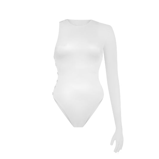 White Taipan bodysuit in ECONYL® technical jersey, view 2