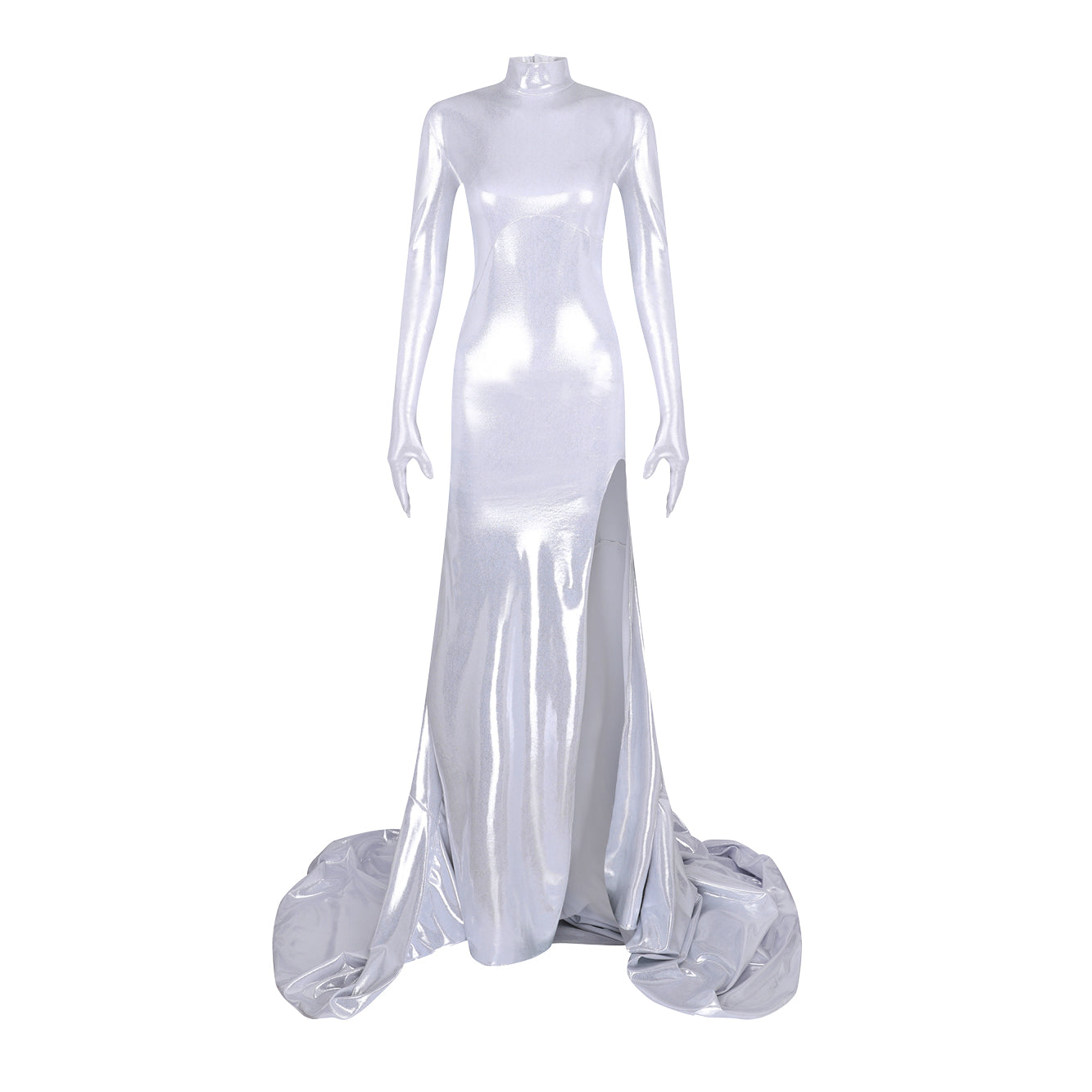 'Brigid' metallic technical jersey open-back gown image 0