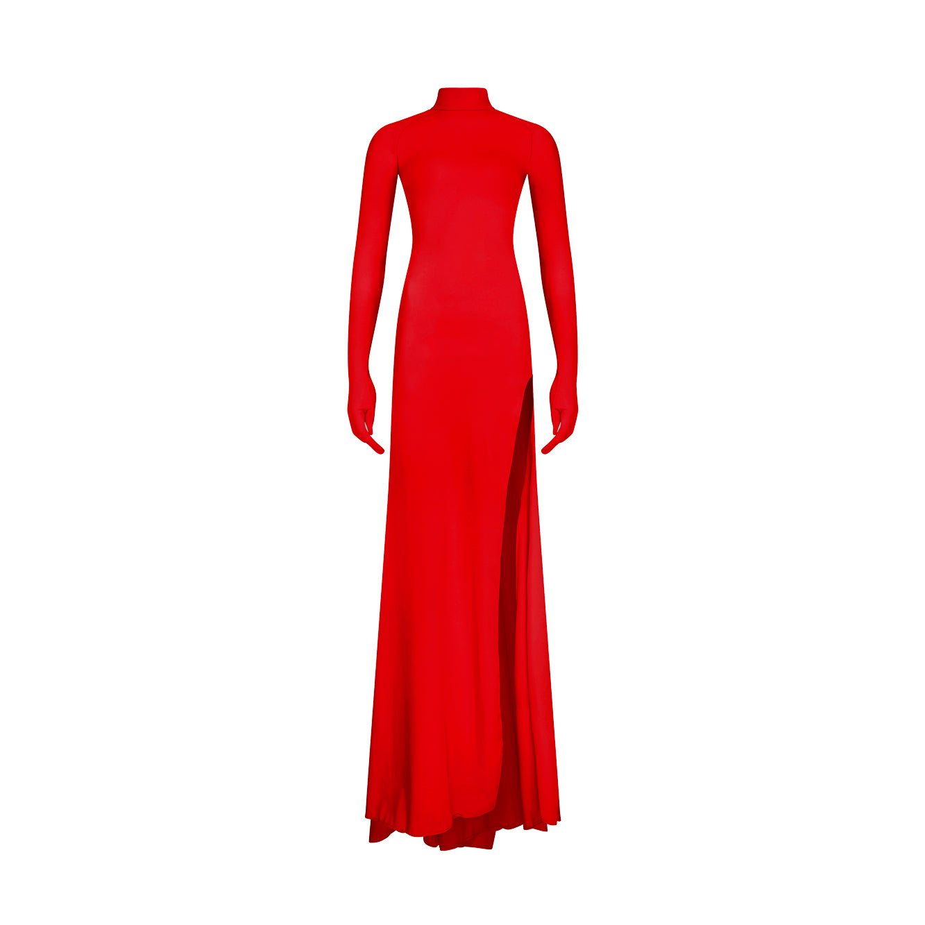 Red Siren Gown floor-length evening dress with gloves